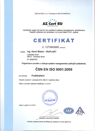 Certifikace - ČSN EN ISO 9001 : 2009
